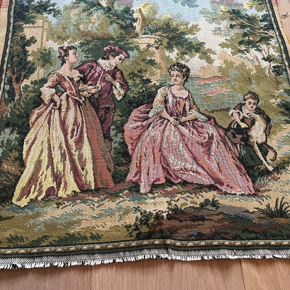 2 Vintage Pastoral Scene needle point Tapestry French courtship Aubusson Gobelin - Picture 4 of 5